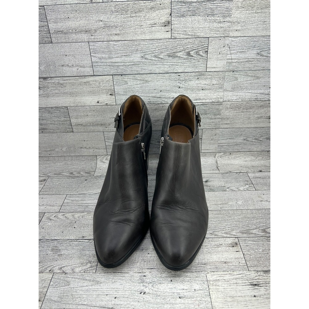 Clarks Women Dark Brown Leather Side Zip Ankle Boots Block Heel Size 10M